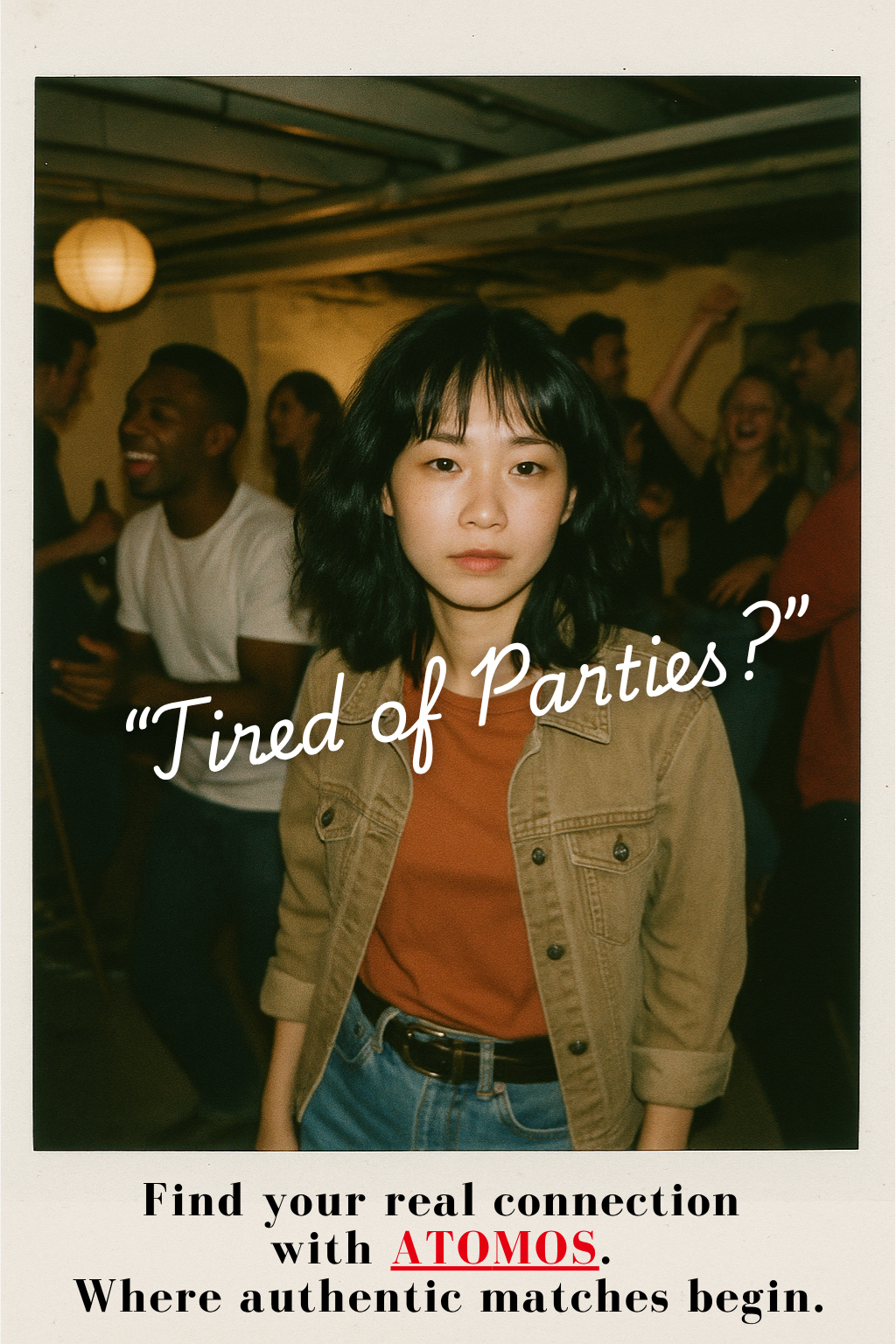 japanese girl standing alone at party 