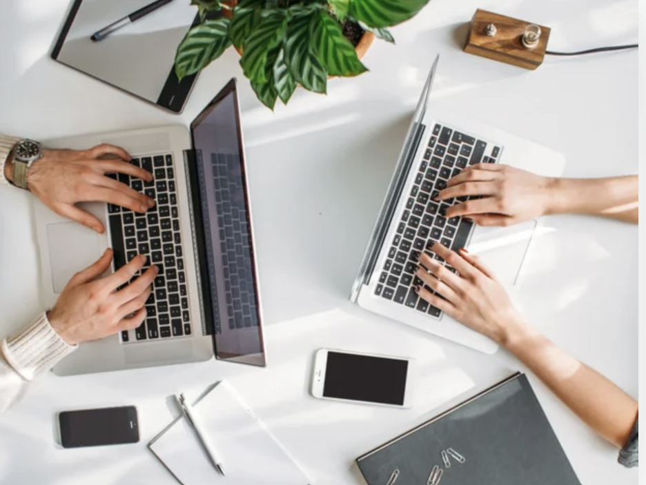 working environment two people using computers