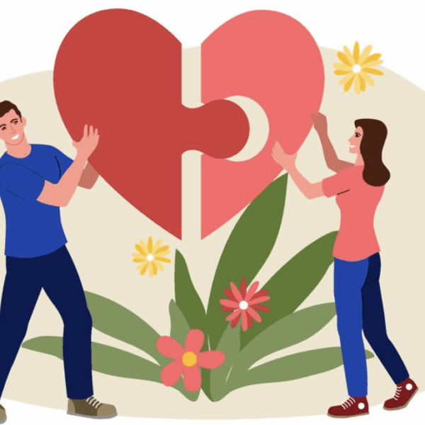 one couple holding up heart together