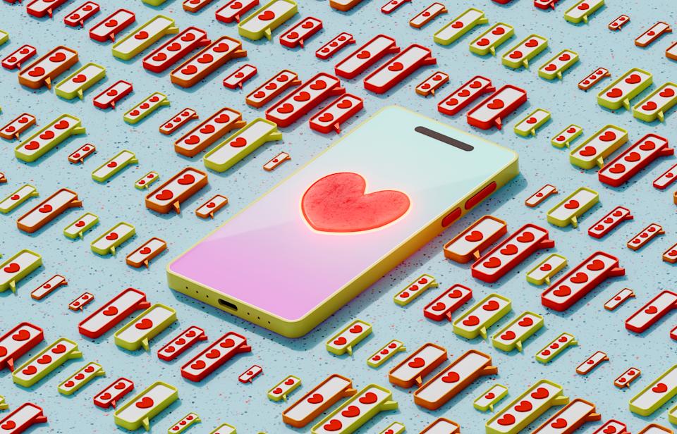 ハートマークが表示されたスマートフォンの画像です / Image of a smartphone displaying a heart symbol 