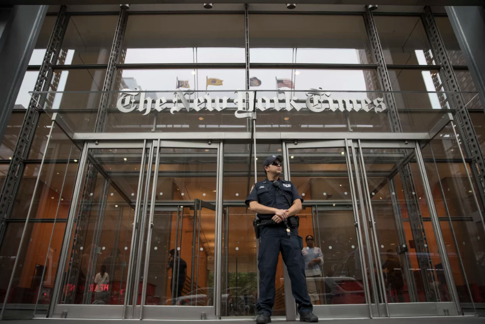 The police standing in front of New York Times