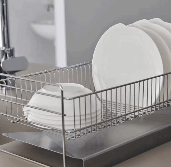 Some plates in the dish rack