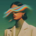 The drawing of woman whose eyes are covered by some effect